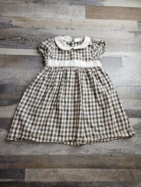 Edgehill Collection Girls 2T Dress Grey Gingham Apron Tie Peter Pan Collar